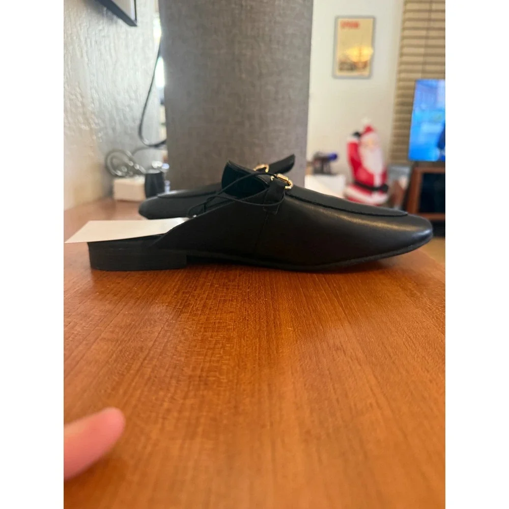 NWT Steve Madden Galiea Classic Black Leather Mule Business Loafer Flats Size 9 - Picture 7 of 9